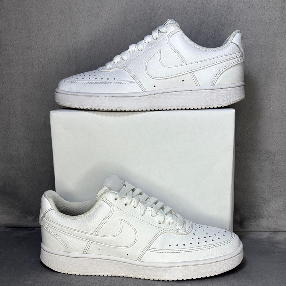 Nike Court Vision Low Triple White Sneakers Women’s Size 8 Leather